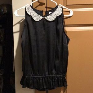 Black peplum tank top with pearls